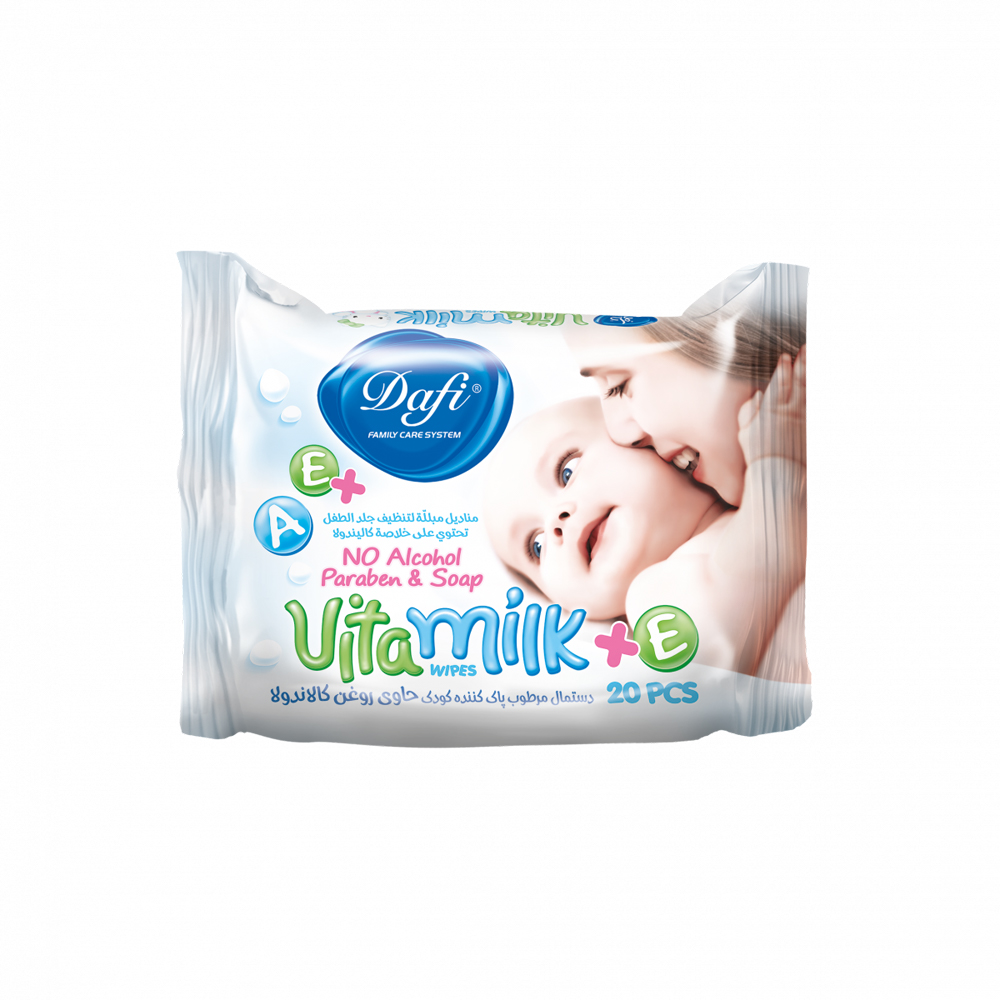 دستمال مرطوب کودک دافی مدل (Vita Milk) بسته ۲۰ عددی