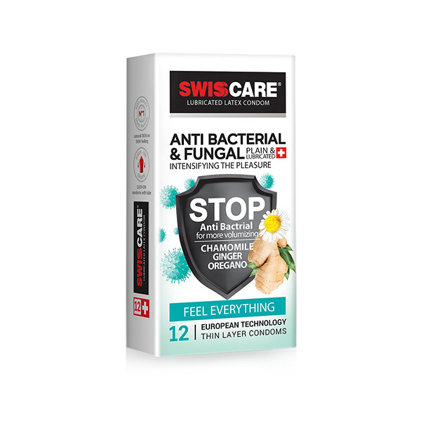 کاندوم مدل (Anti Bacterial & Fungal) Swisscare  بسته ۱۲ عددی