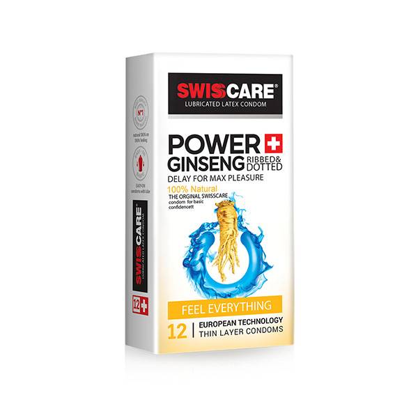 کاندوم مدل (Power Ginseng) Swisscare بسته ۱۲ عددی