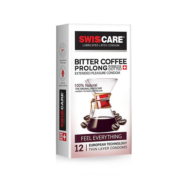 کاندوم مدل (Bitter Coffee Prolong) Swisscare بسته ۱۲ عددی
