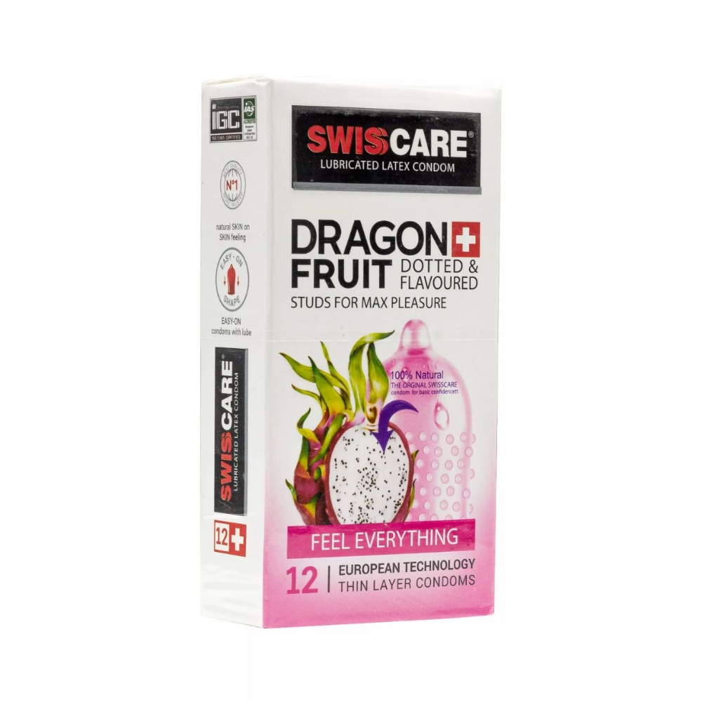 کاندوم مدل (Dragon Fruit) Swisscare بسته ۱۲ عددی