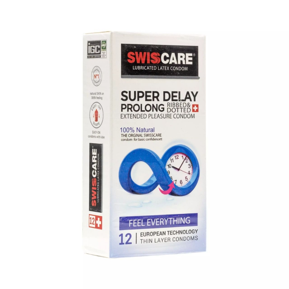 کاندوم مدل (Super Delay Prolong) Swisscare بسته ۱۲ عددی