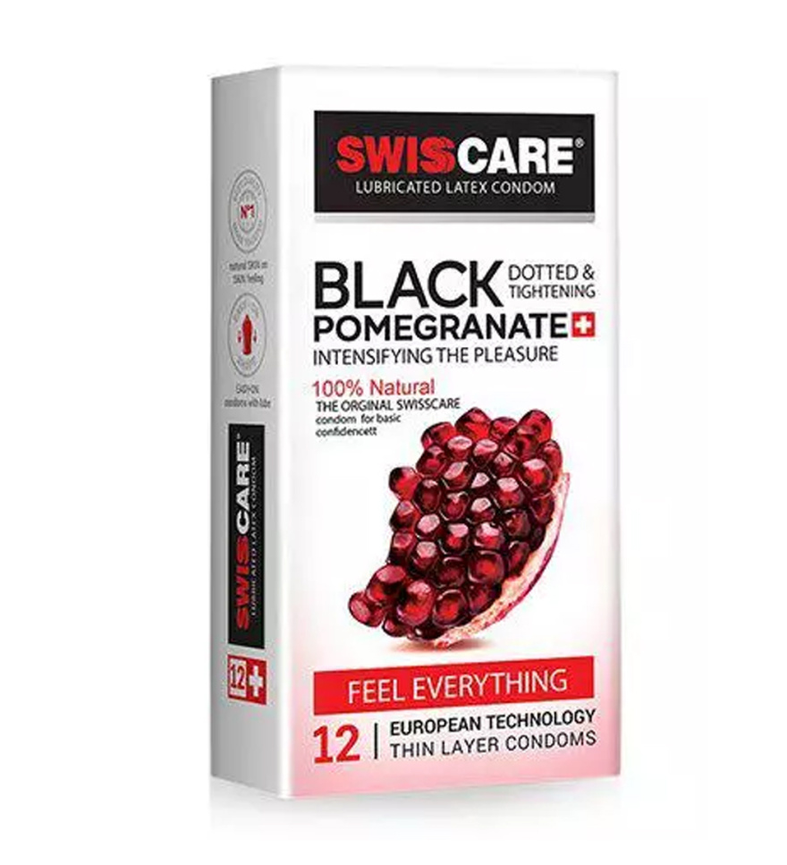 کاندوم مدل (Black Pomegranate) Swisscare بسته ۱۲ عددی